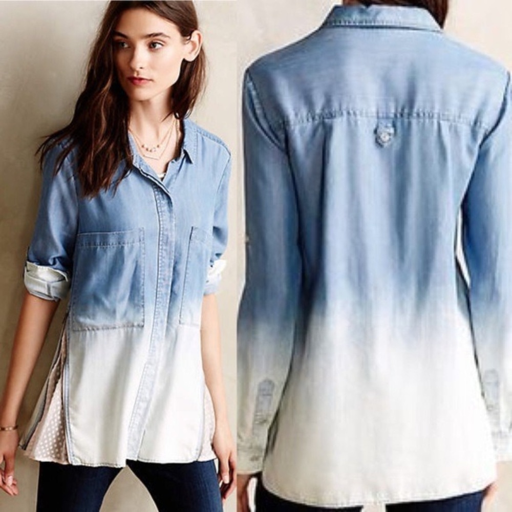 Anthropologie Holding Horses Zipped Chambray Shirt